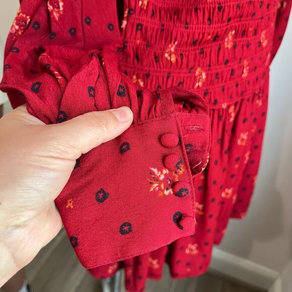 Free People Red Ruby Combo Two Faces Smocked Mini Dress Size Small - Picture 7 of 14
